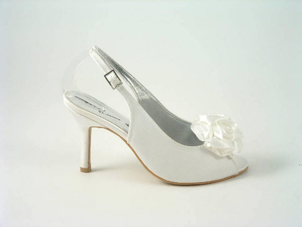 Glitz Shoes Glitz Occasions Ivory Satin Peep Toe Slingback Glitz Shoes