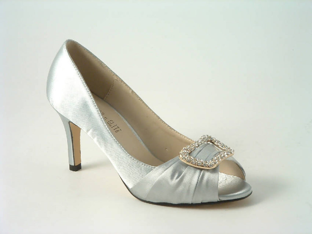 Glitz Shoes Satin Low Heel Peep Toe Court Shoe Glitz Shoes