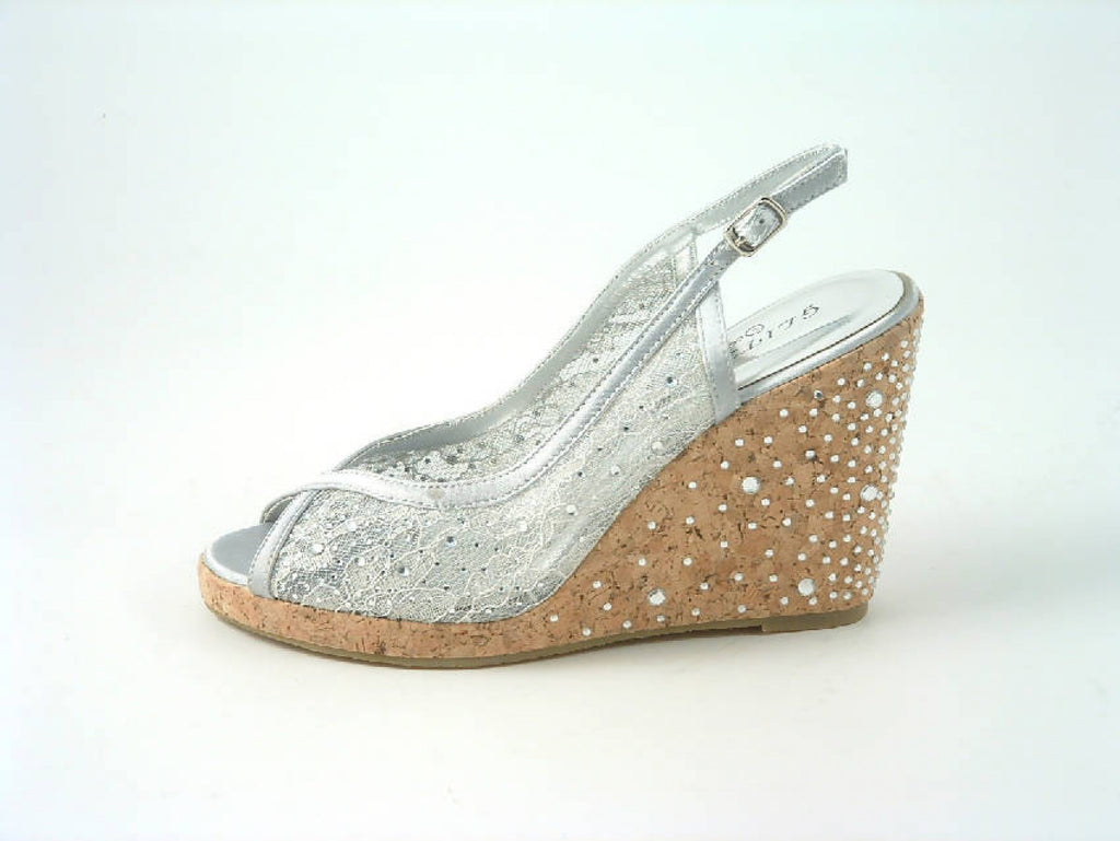 Glitz Shoes Diamante Satin Platform Wedge Sandals Glitz Shoes