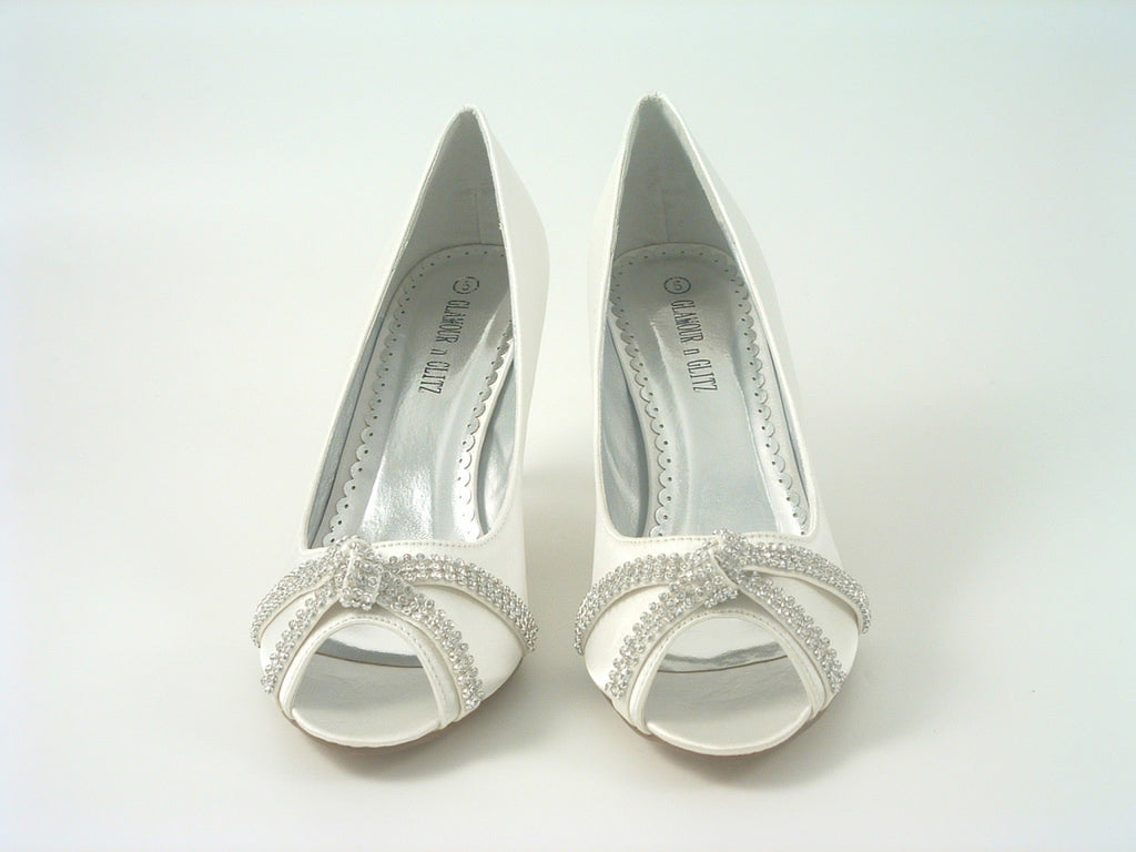Diamante Metallic Peep Toe Court Shoe Glitz Shoes