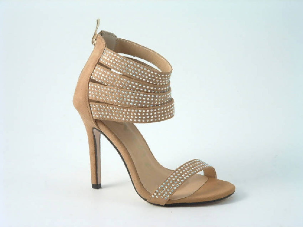 Glitz Shoes Diamante Faux Suede Strap Heeled Sandals Glitz Shoes