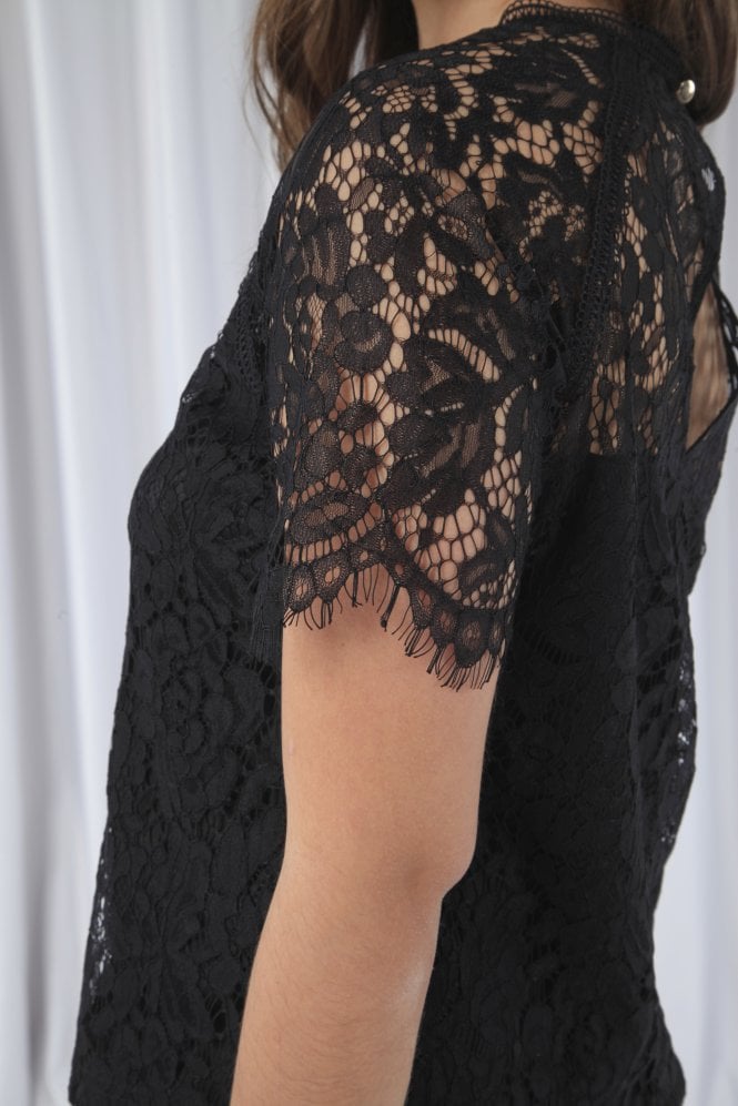 Black Raglan Sleeve Lace Top Double Second