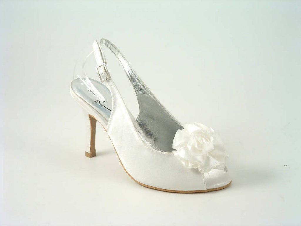 Glitz Shoes Glitz Occasions Ivory Satin Peep Toe Slingback Glitz Shoes