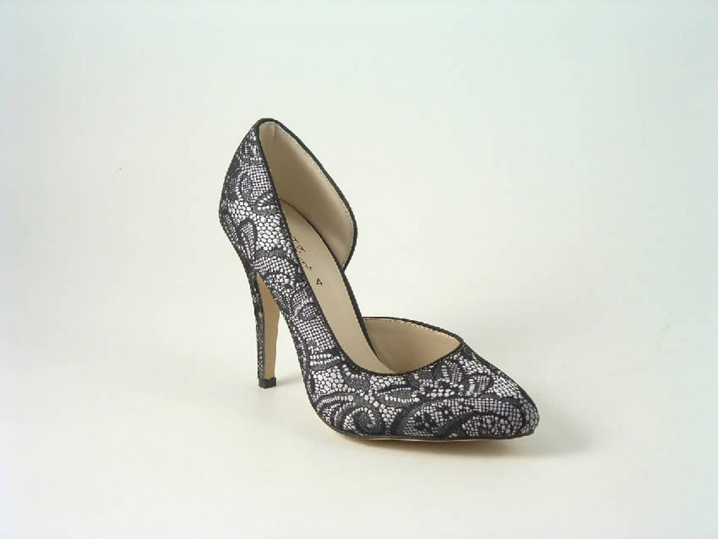 Glitz Shoes Lace Satin Open Waist High Heel Court Shoe Glitz Shoes