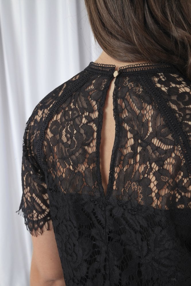 Black Raglan Sleeve Lace Top Double Second