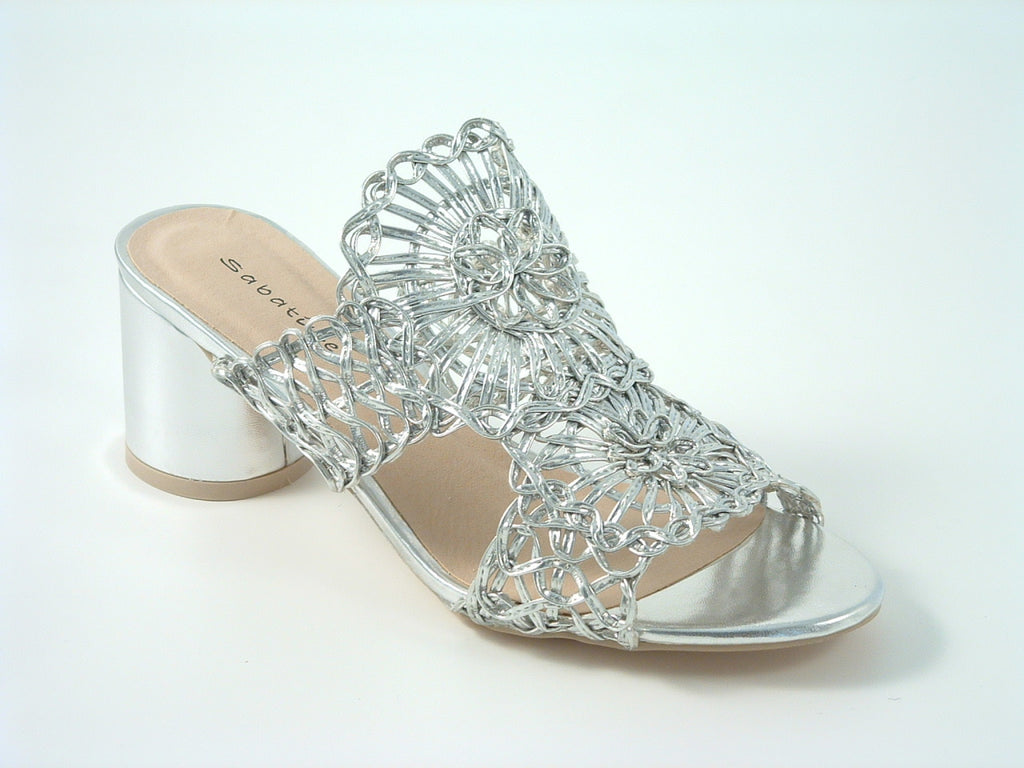 Glitz Shoes Sabatine Interweave Mesh Peep Toe Mid Heel Sandal Glitz Shoes