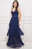 Goddiva Pleated Chiffon Tiered Maxi Dress - Navy