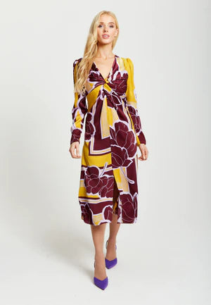 Geometric Floral Print Knotted Midi Dress Liquorish