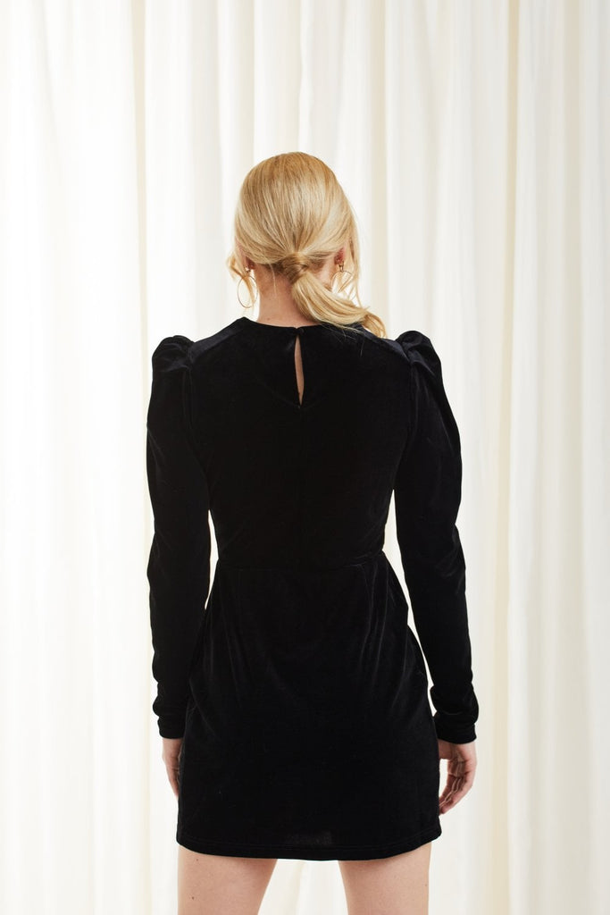 Black Shoulder Pad Velvet Dress Double Second