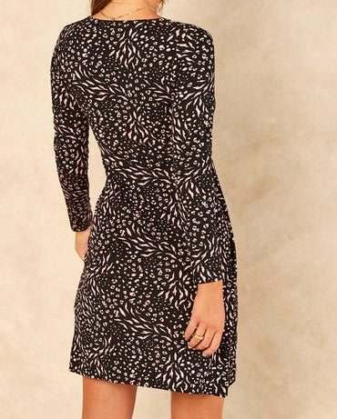 WRAP ANIMAL FLORAL PRINTED SHORT DRESS WITH BELT DET Signage