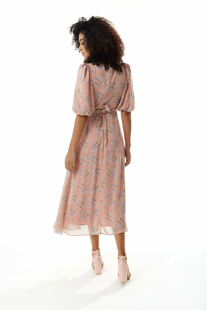 Floral Midi Dress With Tie Waist Liquorish