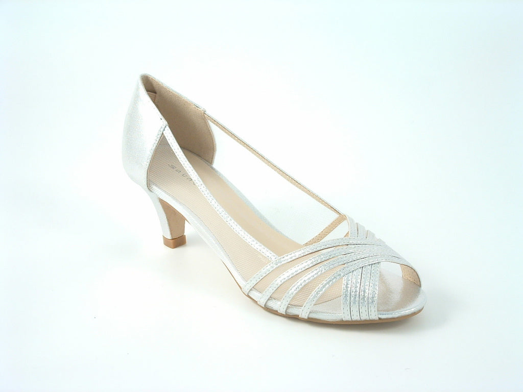 Glitz Shoes Metallic Mesh Peep Toe Sling Back Court Shoe Glitz Shoes