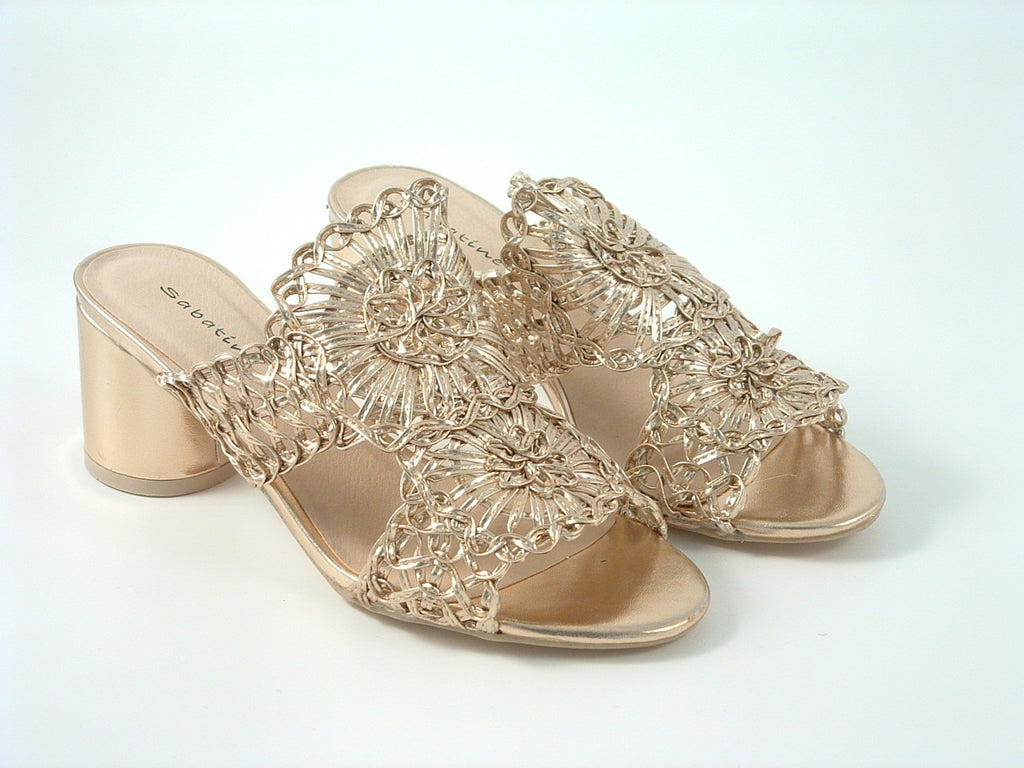 Glitz Shoes Sabatine Interweave Mesh Peep Toe Mid Heel Sandal Glitz Shoes