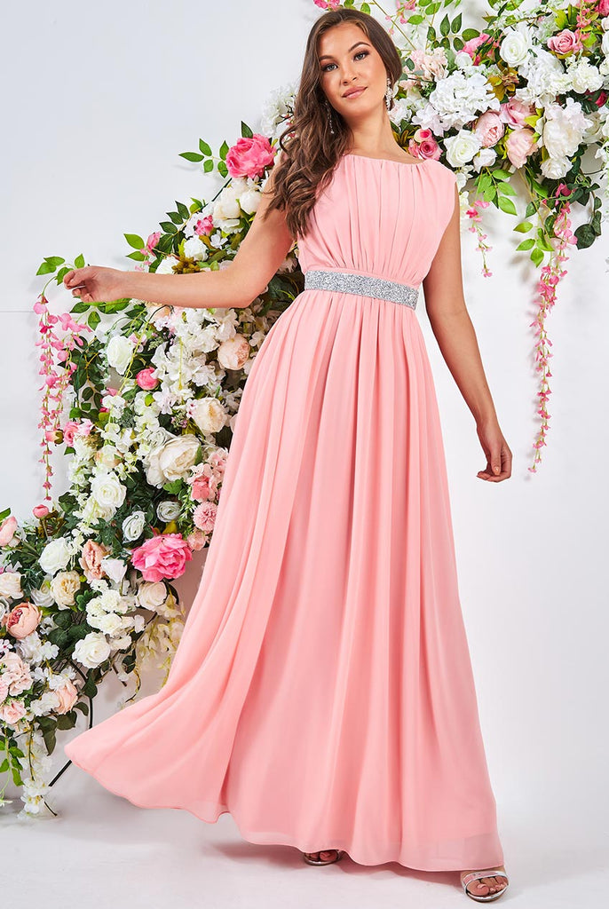 Chiffon Maxi with Embellished Belt Goddiva