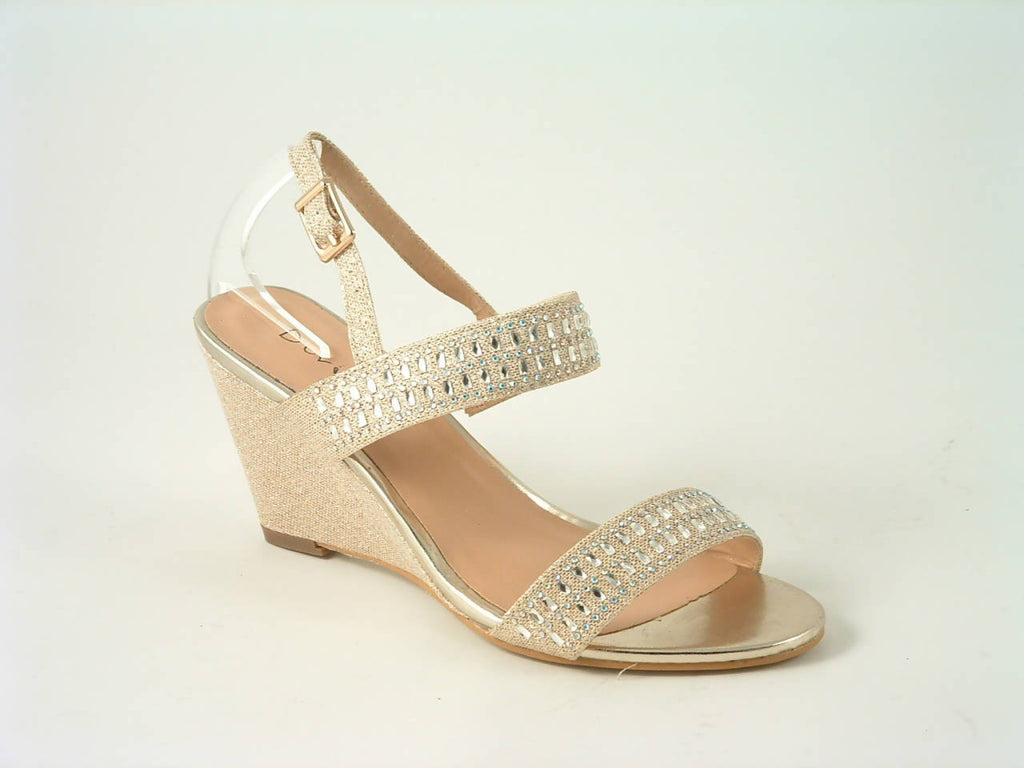 Glitz Shoes Divine Glitter Diamante Mid Wedge Heeled Sandal Glitz Shoes