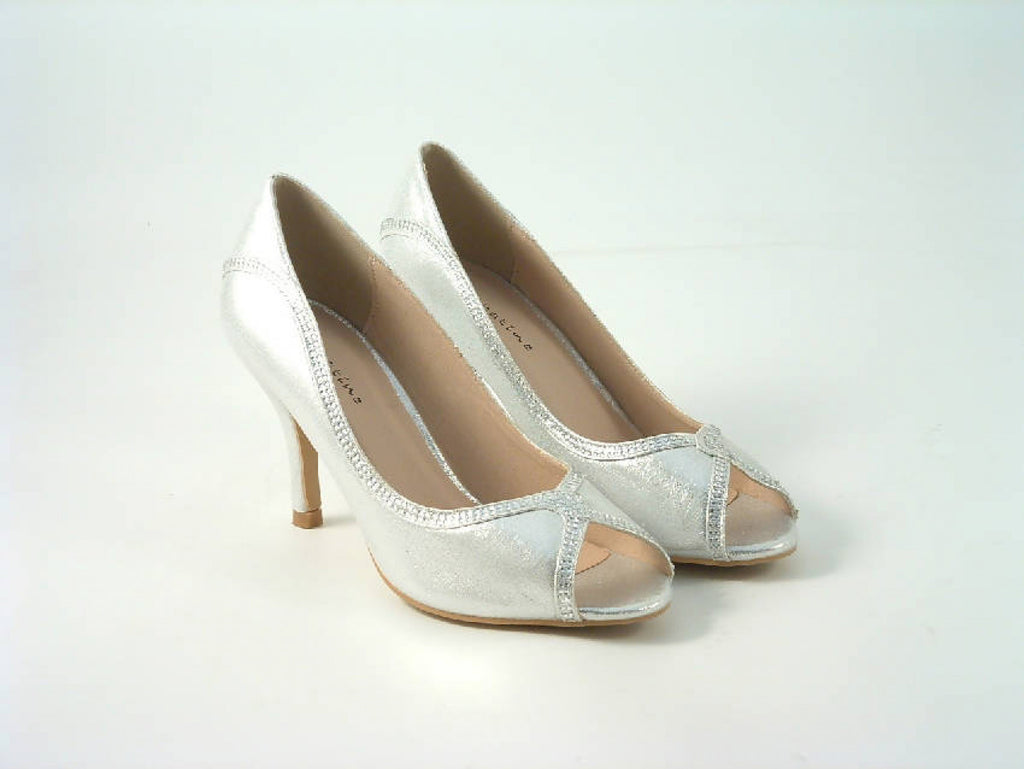 Glitz Shoes Diamante Metallic Peep Toe Court Shoe- Sabatiné F88 Glitz Shoes