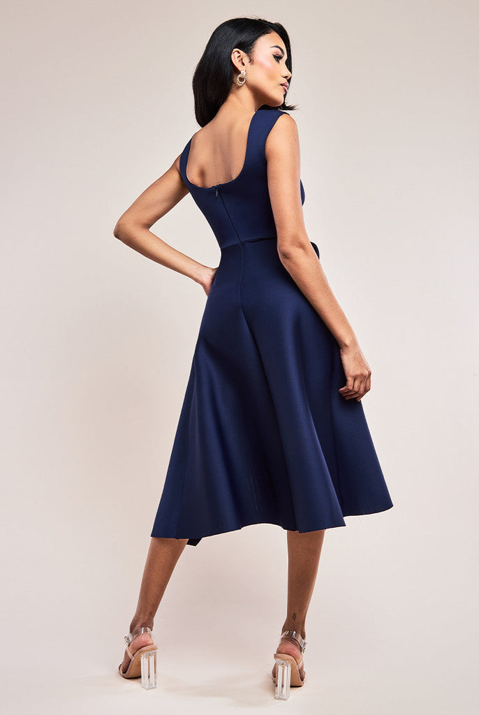 Asymmetric Flared Hem Midi Dress Goddiva