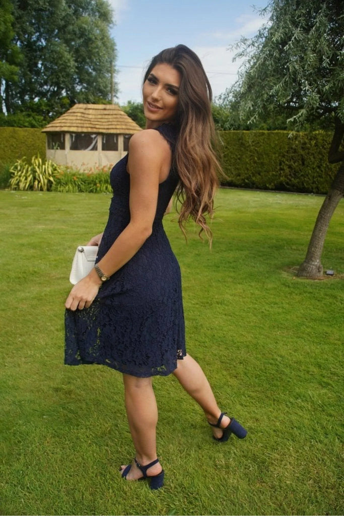 Navy Fit And Flare Lace Dress Double Second