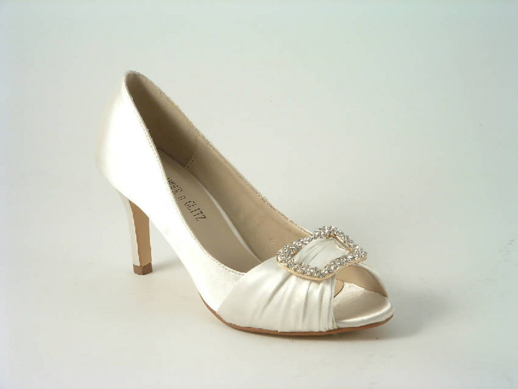 Glitz Shoes Satin Low Heel Peep Toe Court Shoe Glitz Shoes