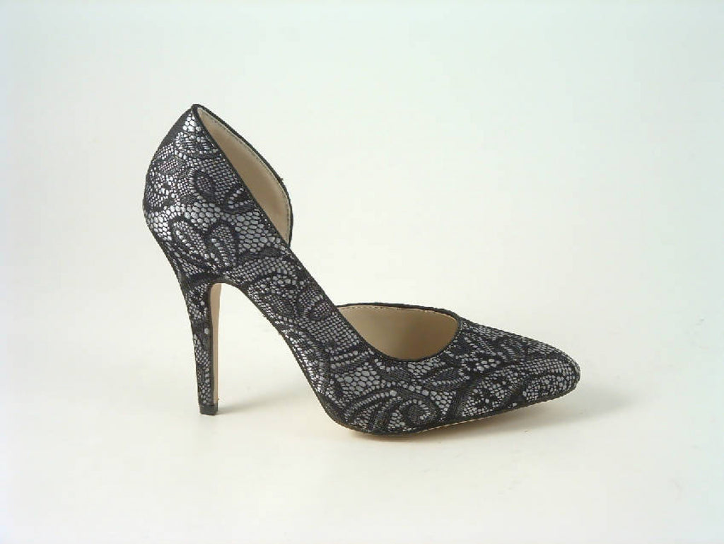 Glitz Shoes Lace Satin Open Waist High Heel Court Shoe Glitz Shoes