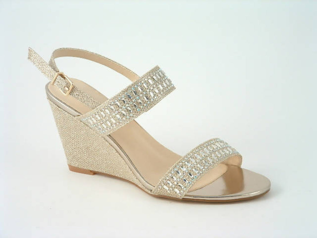 Glitz Shoes Divine Glitter Diamante Mid Wedge Heeled Sandal Glitz Shoes