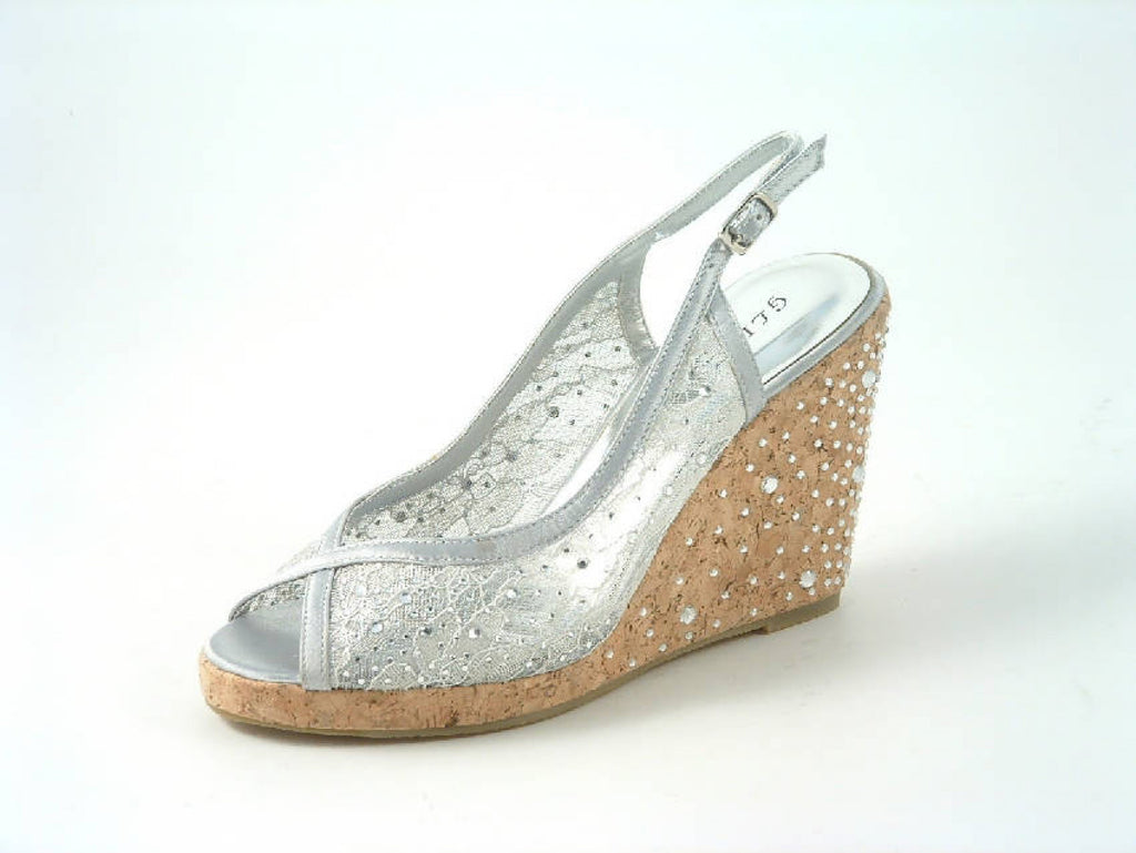 Glitz Shoes Diamante Satin Platform Wedge Sandals Glitz Shoes