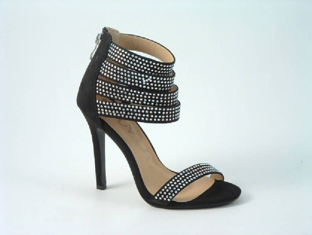 Glitz Shoes Diamante Faux Suede Strap Heeled Sandals Glitz Shoes