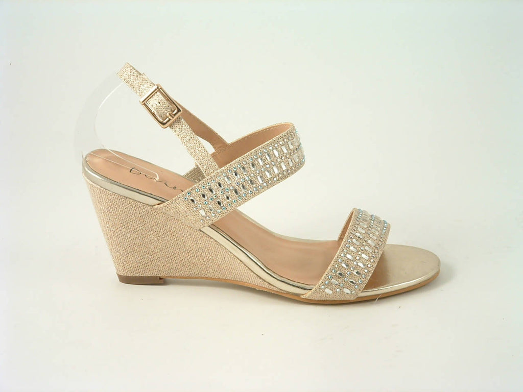 Glitz Shoes Divine Glitter Diamante Mid Wedge Heeled Sandal Glitz Shoes