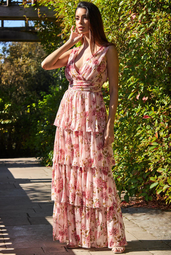 MULTI LAYERED CHIFFON MAXI DRESS Goddiva