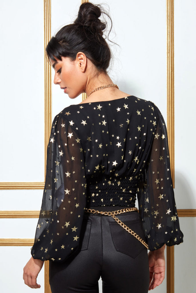 Goddiva Printed Chiffon Wrap Shirred Top Goddiva