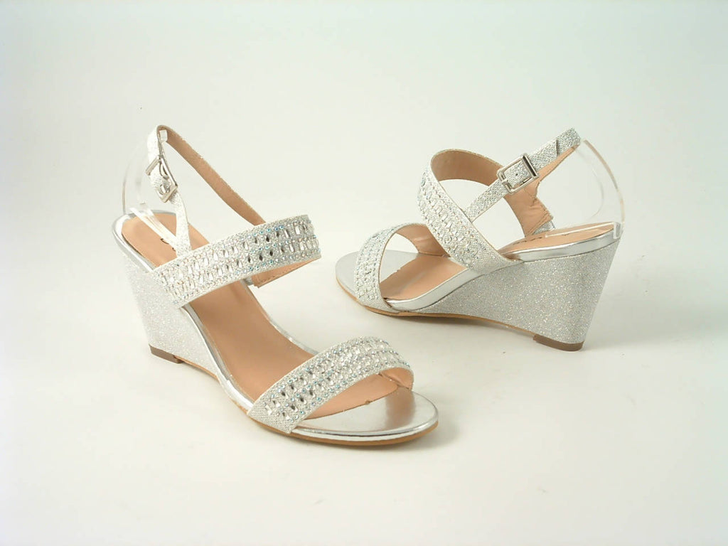Glitz Shoes Divine Glitter Diamante Mid Wedge Heeled Sandal Glitz Shoes
