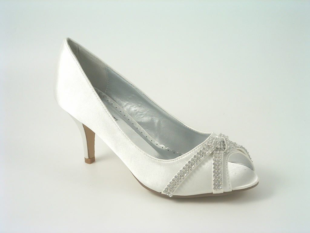 Diamante Metallic Peep Toe Court Shoe Glitz Shoes