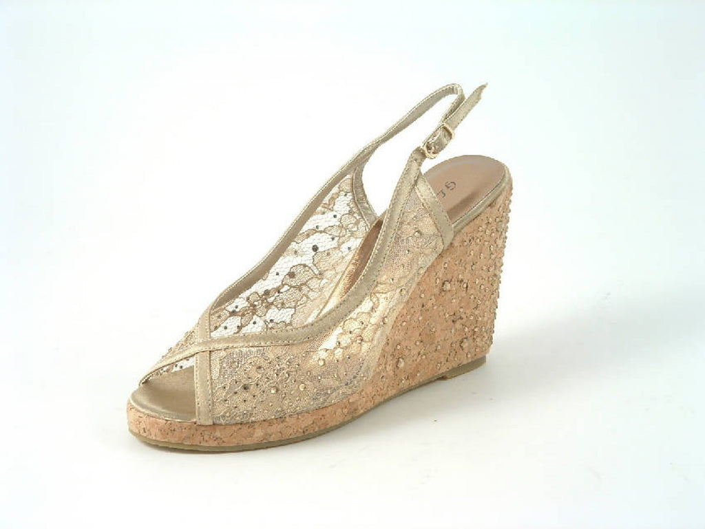 Glitz Shoes Diamante Satin Platform Wedge Sandals Glitz Shoes