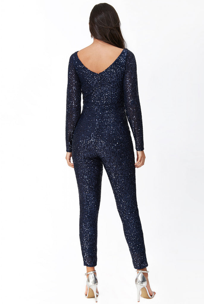Goddiva Stripe Sequin Jumpsuit Goddiva