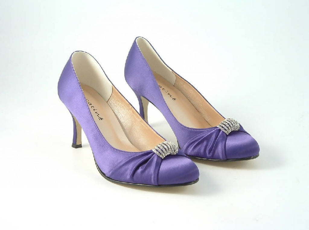 Glitz Shoes Diamante Purple Satin Mid Heel Court Shoe Glitz Shoes