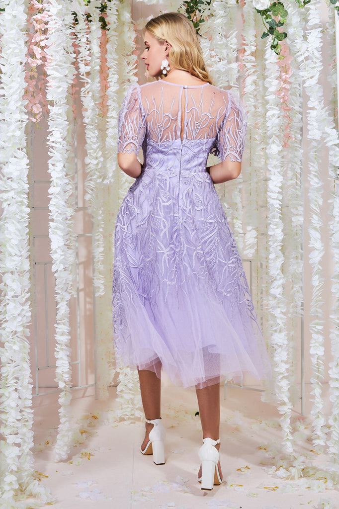 Embroidered Mesh Midi Dress Goddiva