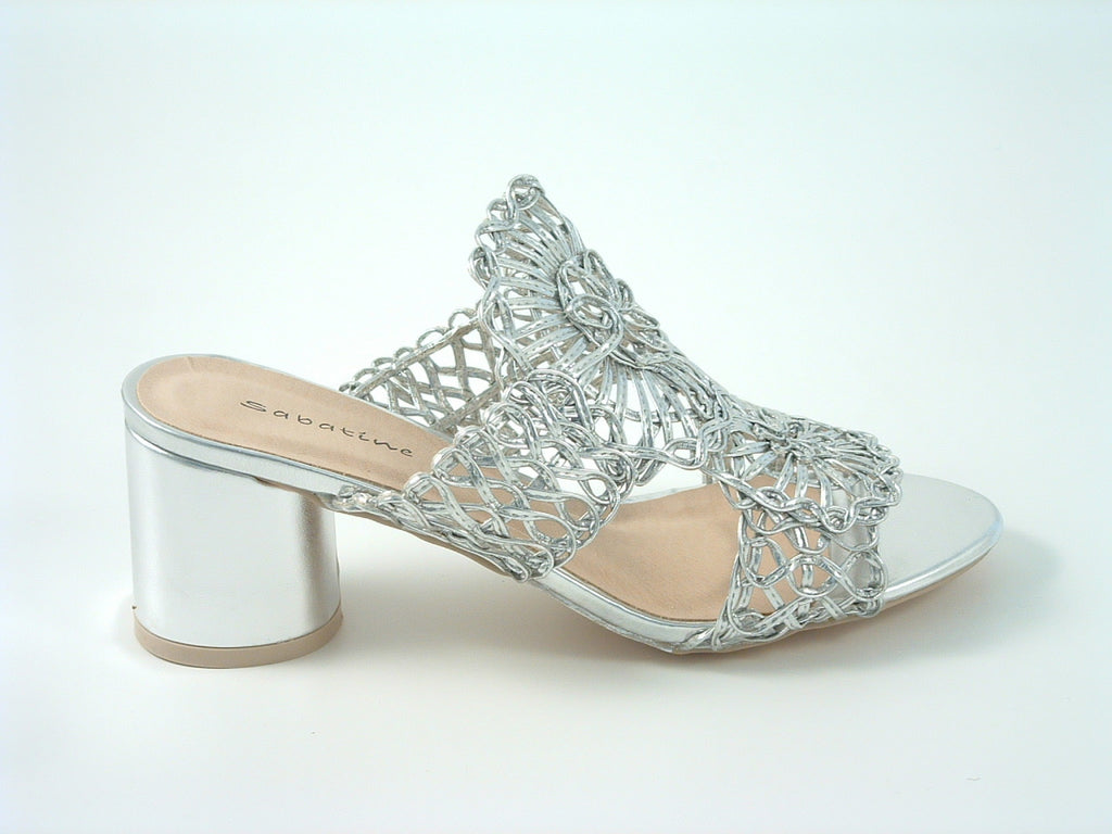 Glitz Shoes Sabatine Interweave Mesh Peep Toe Mid Heel Sandal Glitz Shoes