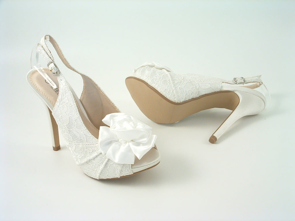 Kesha Ivory Lace Peep Toe Court Shoe Glitz Shoes