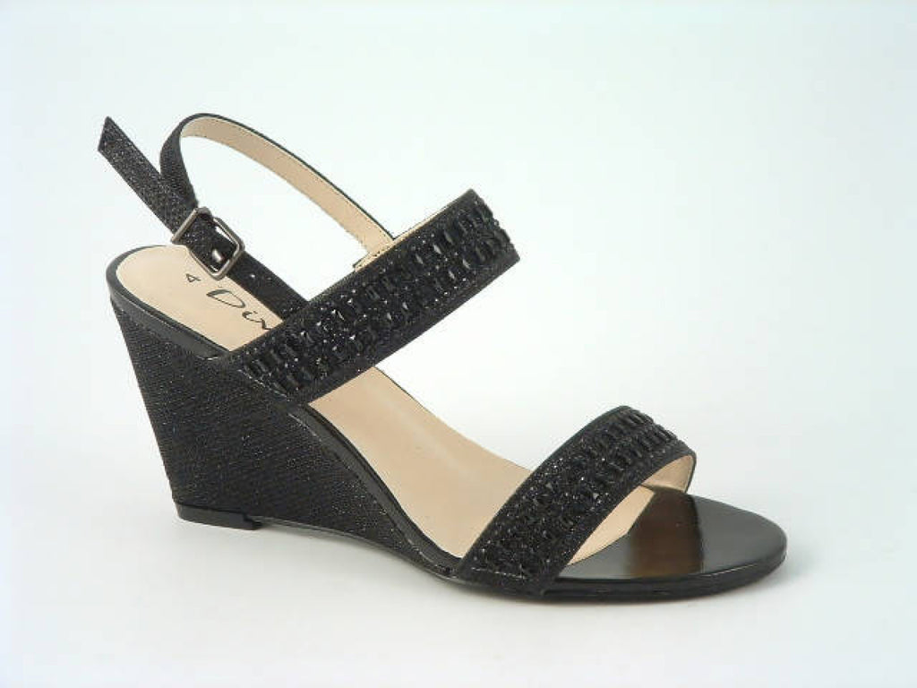 Glitz Shoes Divine Glitter Diamante Mid Wedge Heeled Sandal Glitz Shoes