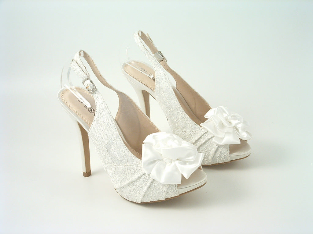 Kesha Ivory Lace Peep Toe Court Shoe Glitz Shoes