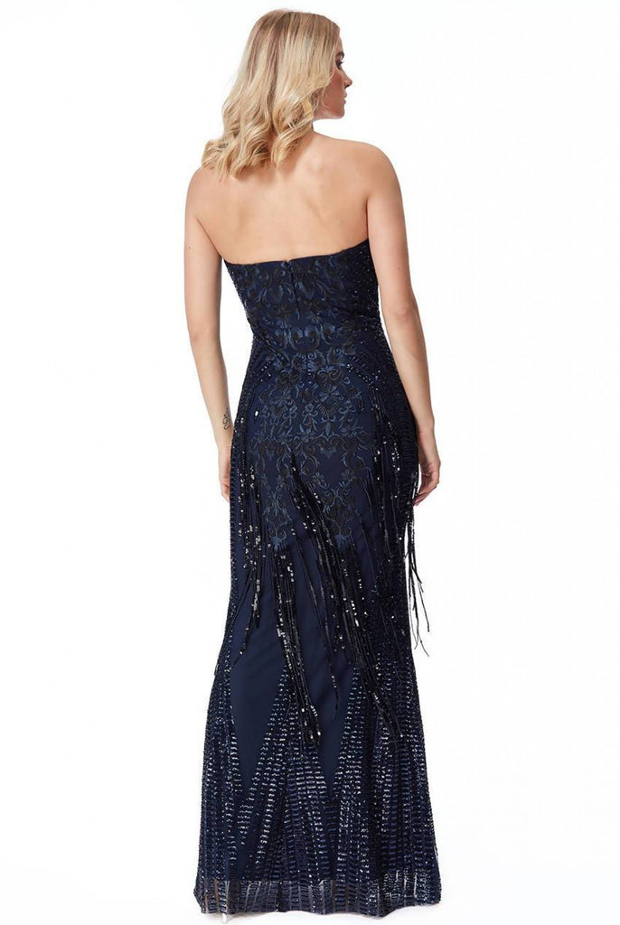 Goddiva Sweet Heart Sequin Fringe Maxi Dress Goddiva