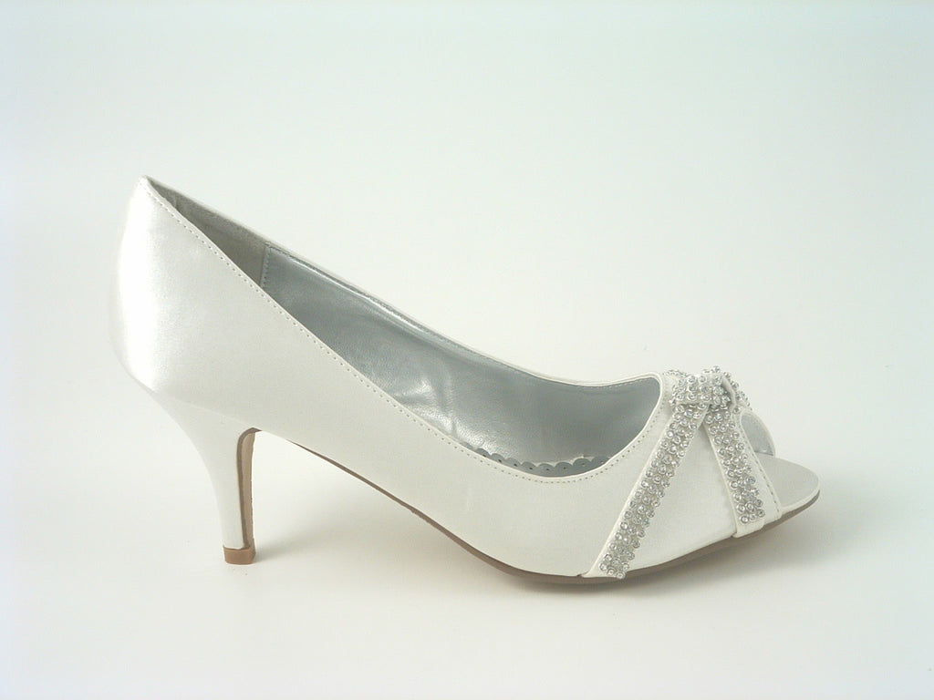 Diamante Metallic Peep Toe Court Shoe Glitz Shoes
