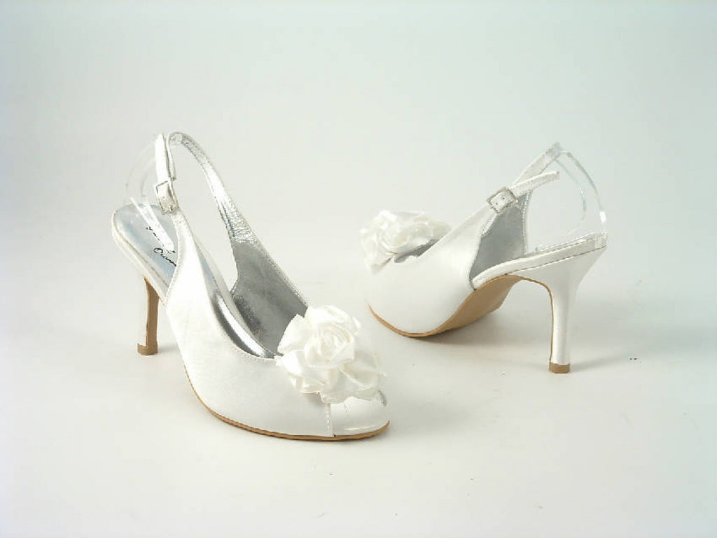 Glitz Shoes Glitz Occasions Ivory Satin Peep Toe Slingback Glitz Shoes
