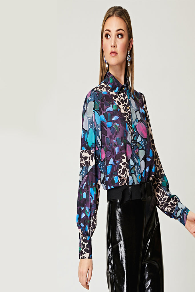 Multi Print Short Chiffon Blouse Angeleye