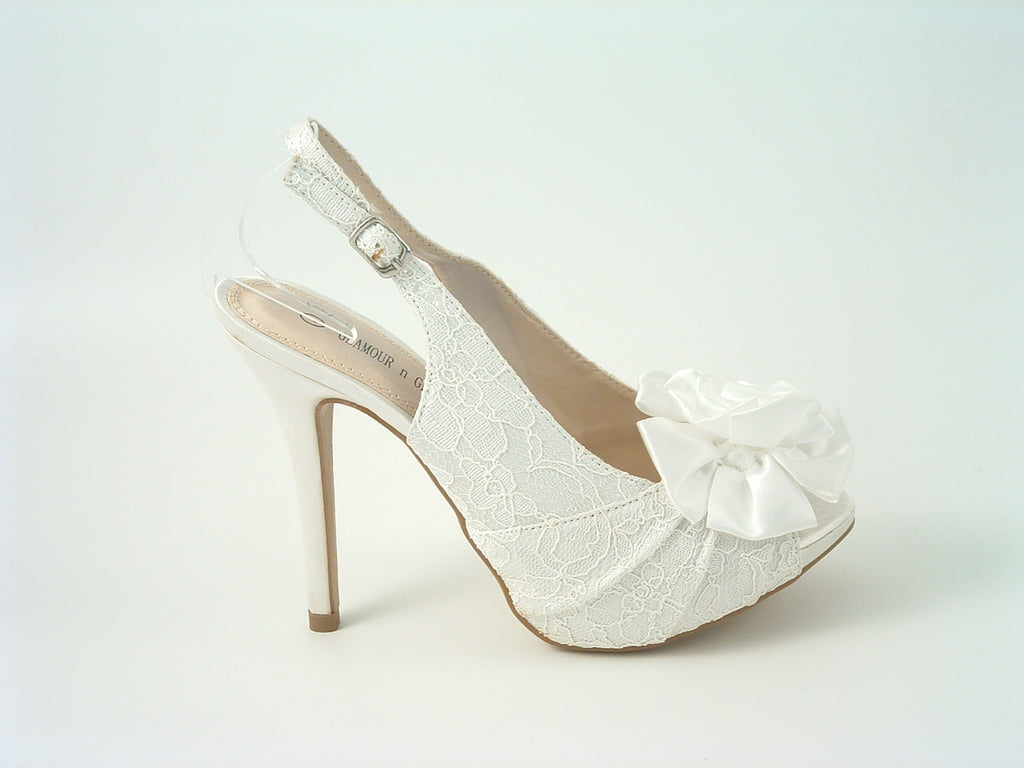 Kesha Ivory Lace Peep Toe Court Shoe Glitz Shoes