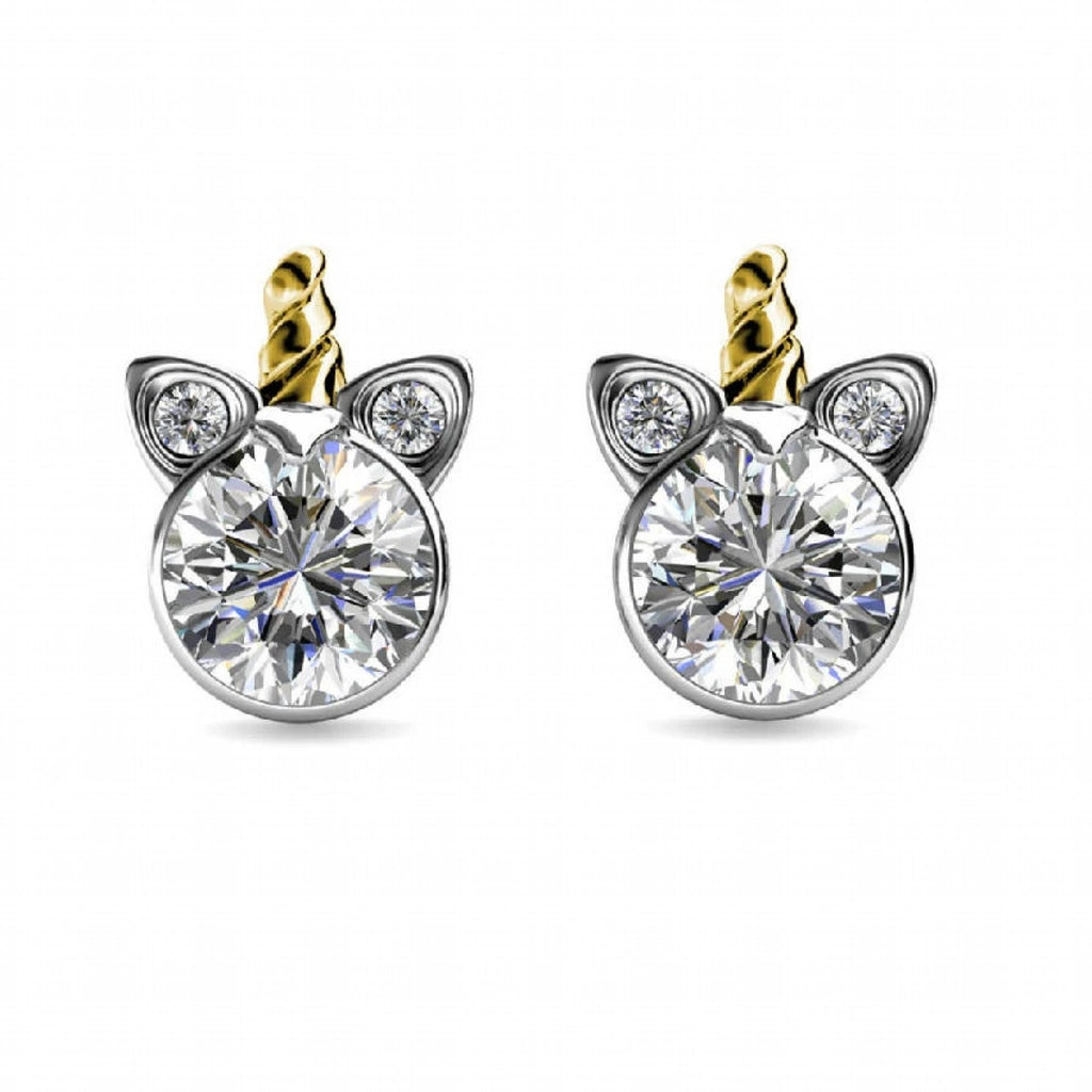 Stylacity Silver Unicorn Swarovski Crystal Stud Earrings With Gold Hor Stylacity