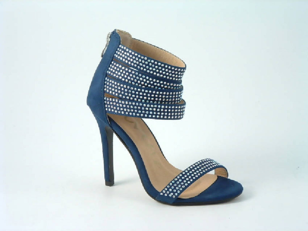 Glitz Shoes Diamante Faux Suede Strap Heeled Sandals Glitz Shoes