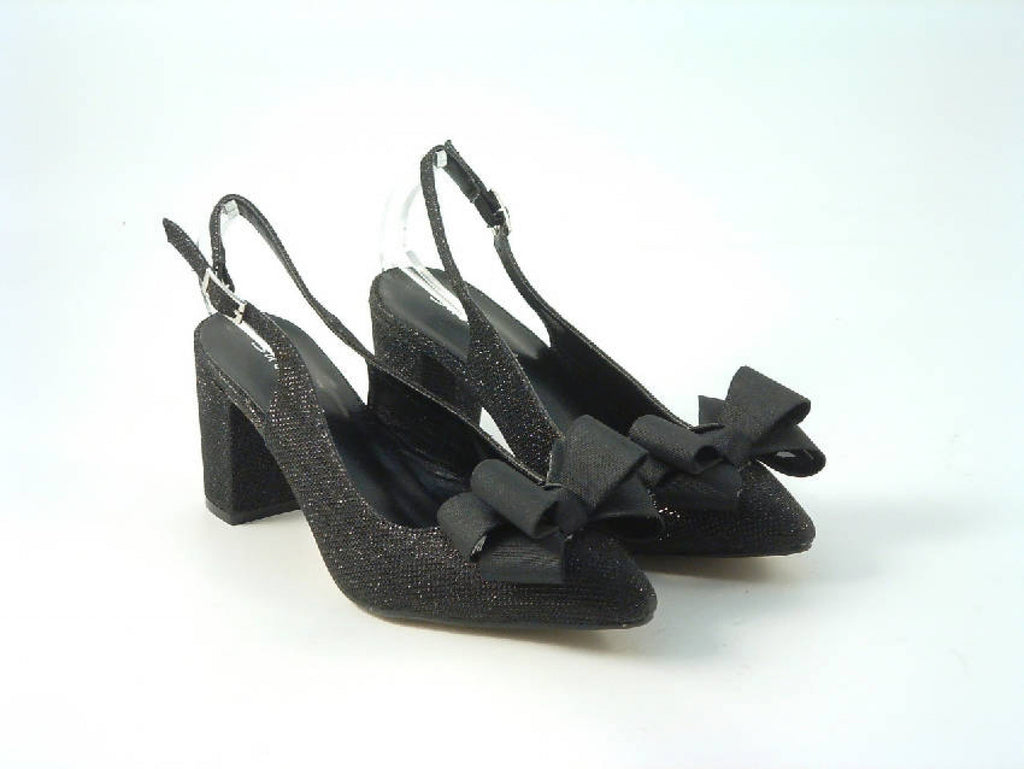 Glitz Shoes Glitter Bowed Sling Back Court Shoe With Block Heel Glitz Shoes