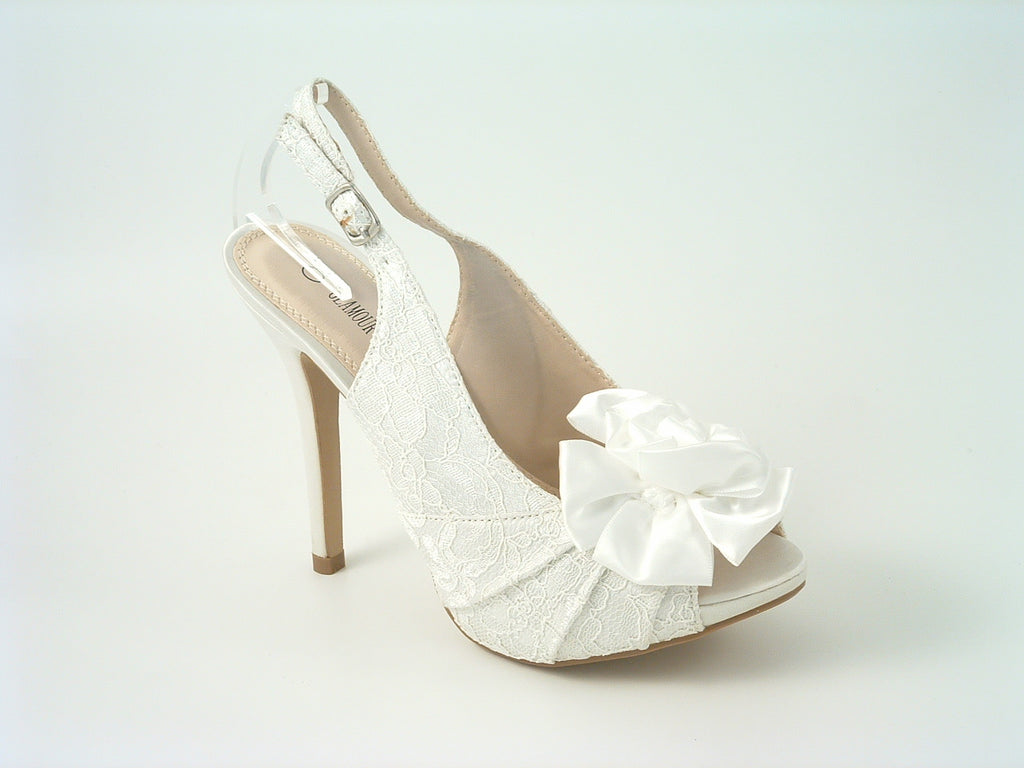 Kesha Ivory Lace Peep Toe Court Shoe Glitz Shoes