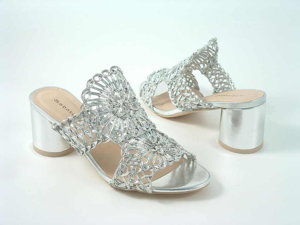 Glitz Shoes Sabatine Interweave Mesh Peep Toe Mid Heel Sandal Glitz Shoes